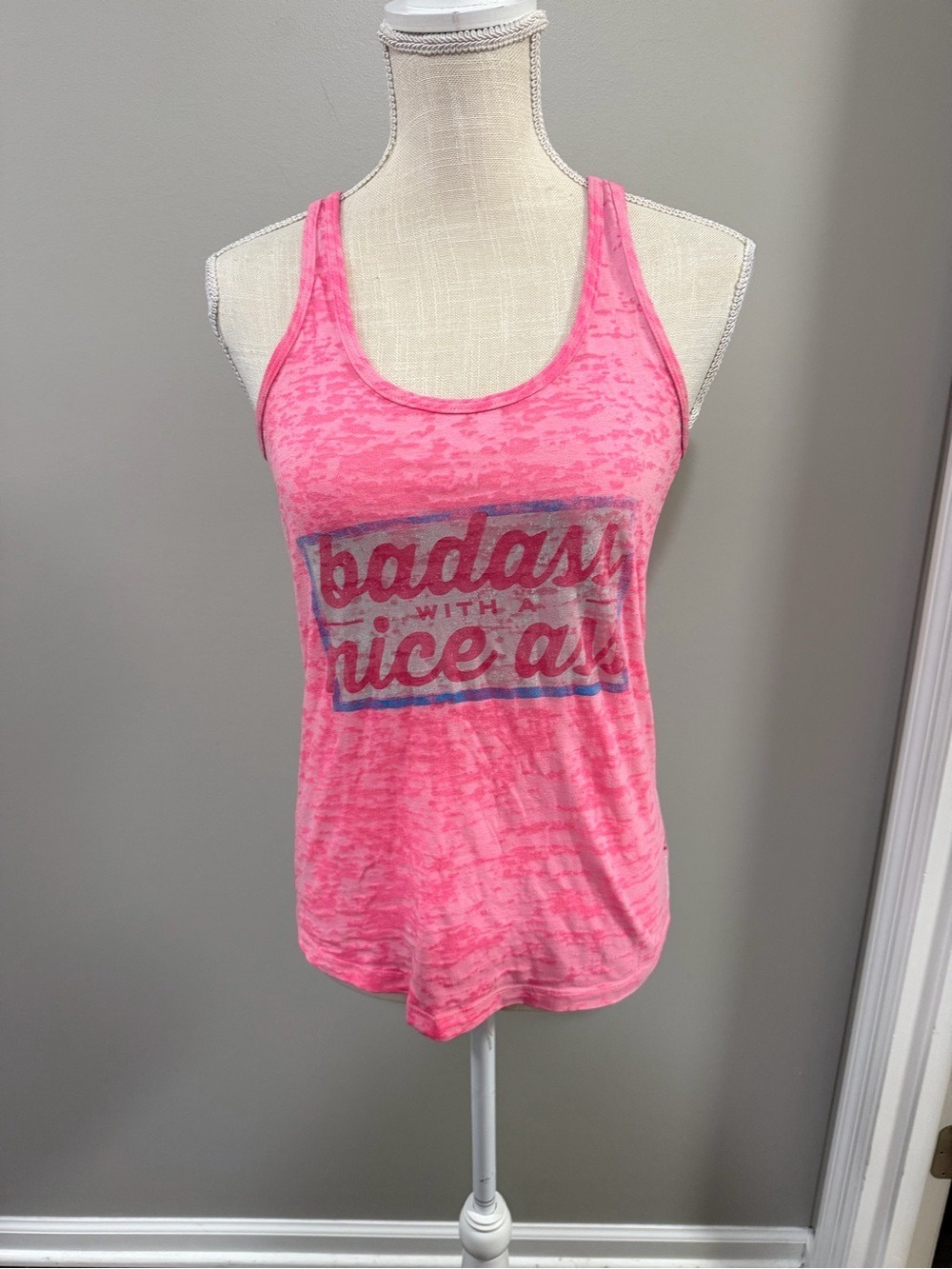 Reebok Pink "Badass with a nice ass" Racerback Tank Top